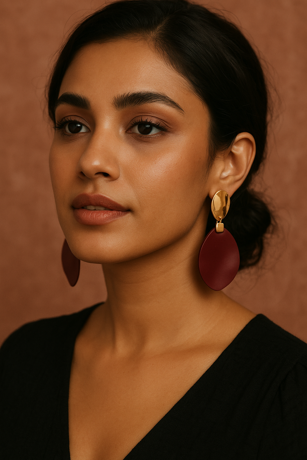 Gold & Brown Circle Drop Earrings