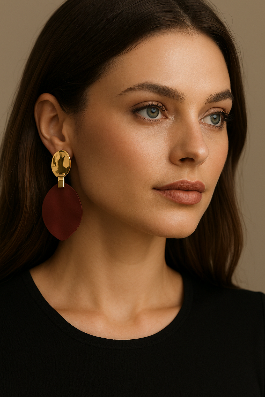 Gold & Brown Circle Drop Earrings