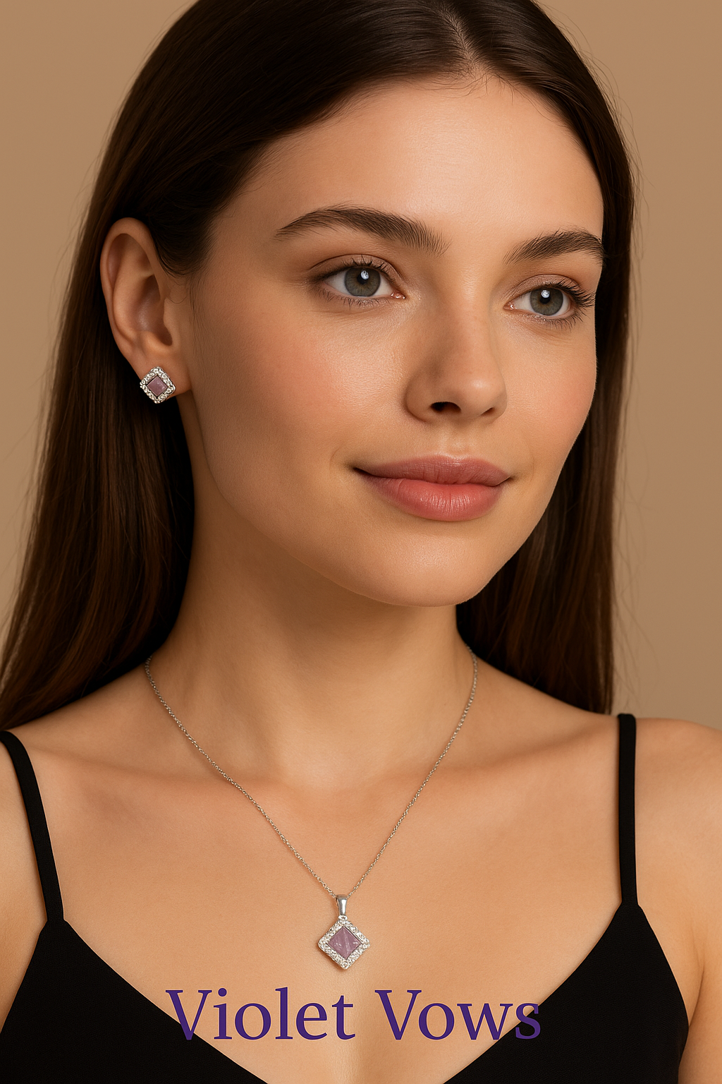 Elegant Square Pink Stone Pendent Set