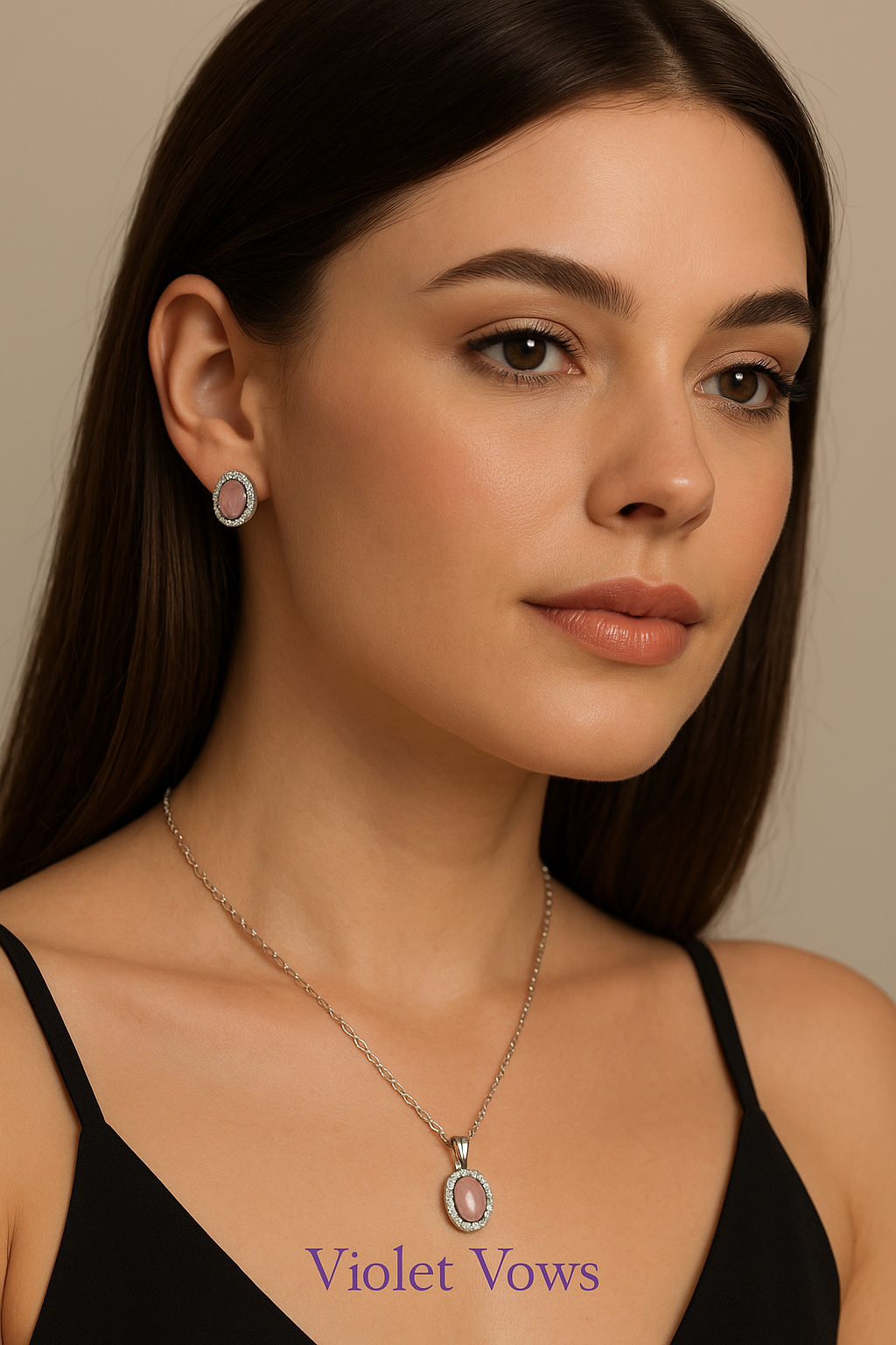 Elegant Oval Pink Stone Pendent Set