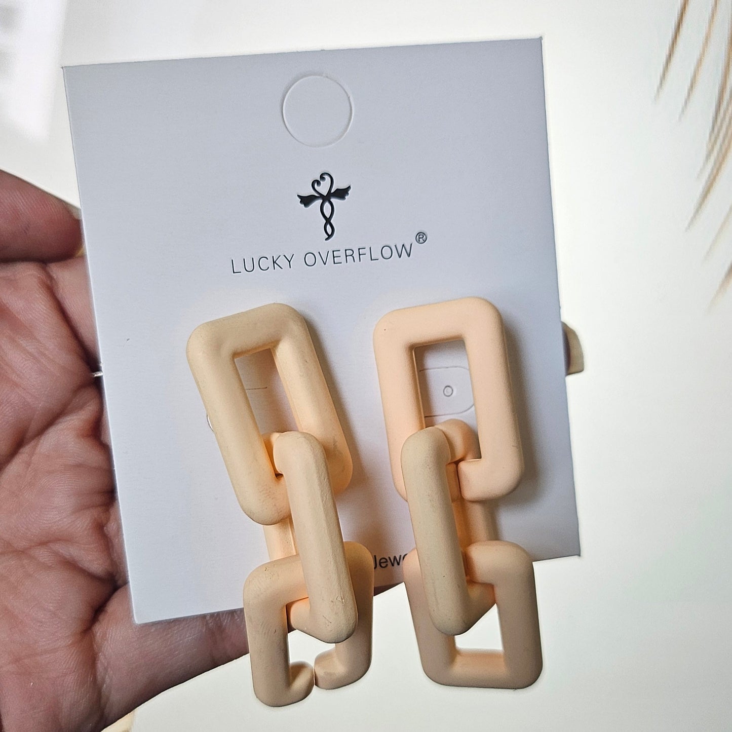 Peach Link Chain Drop Earrings