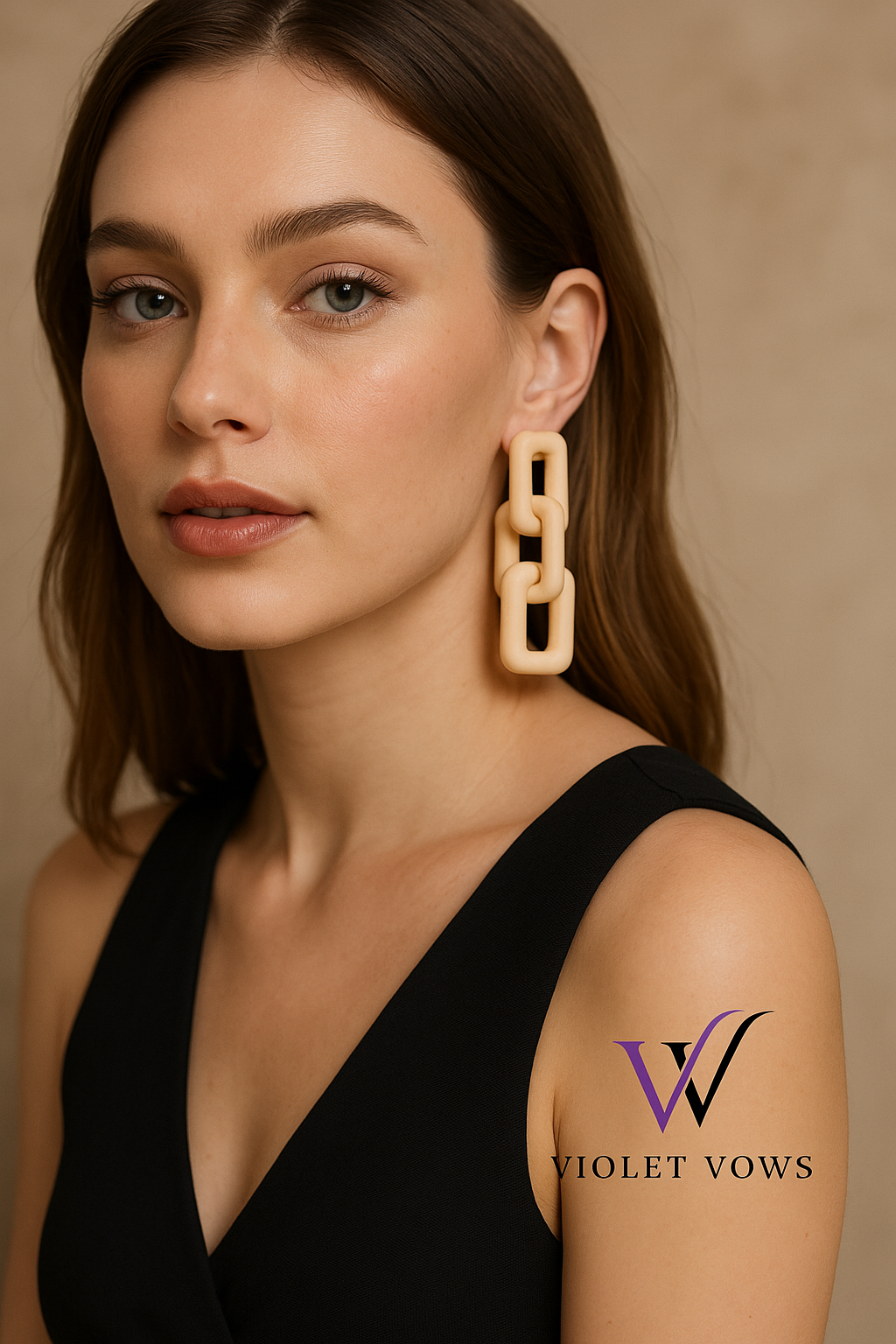 Peach Link Chain Drop Earrings