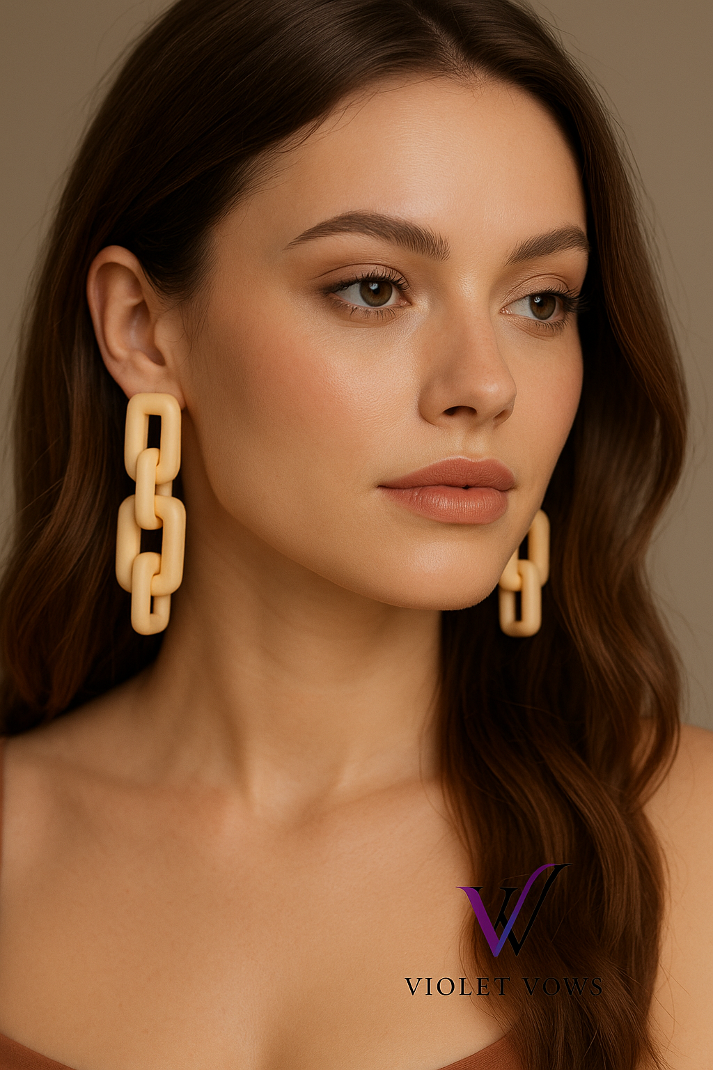 Peach Link Chain Drop Earrings