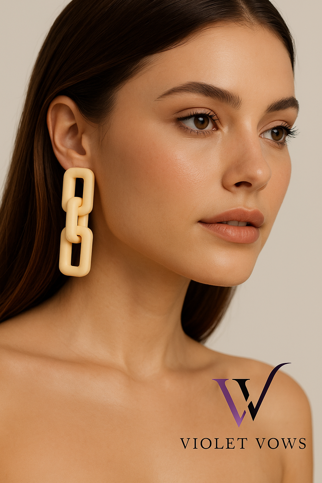 Peach Link Chain Drop Earrings