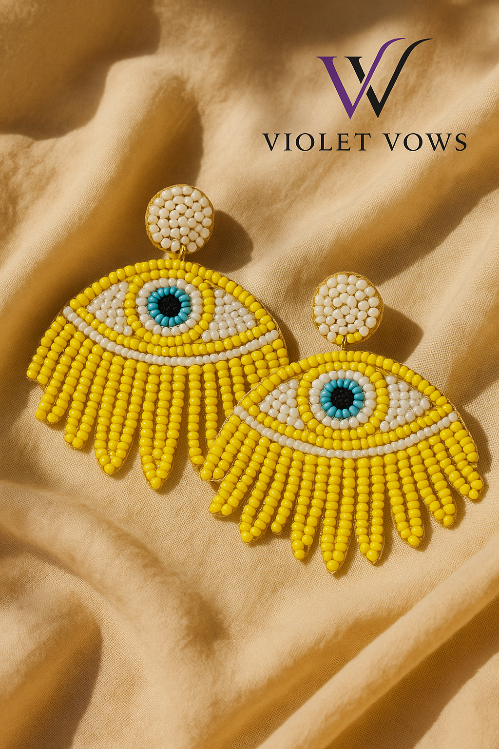 Sunny Yellow Beaded "Evil Eye" Statement Earrings - Handcrafted Protection