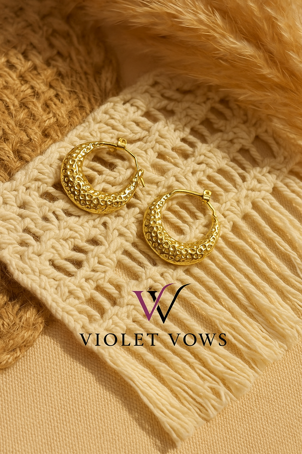 Gold Textured Half-Hoop Earrings