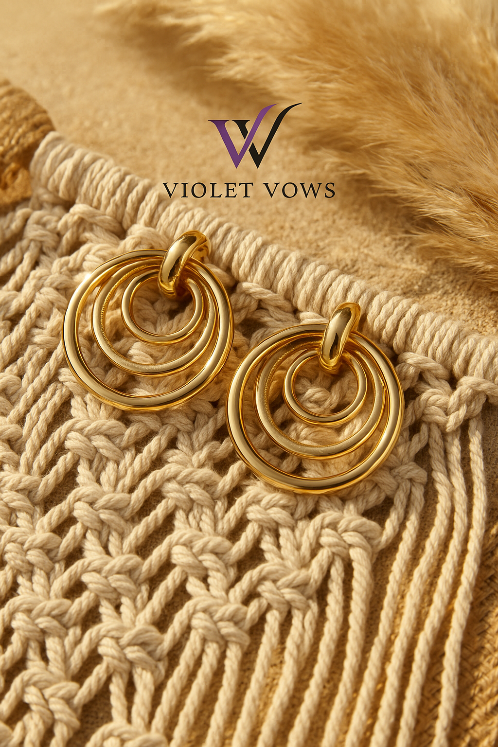 Gold Multi-Ring Drop Earrings - Statement Hoops
