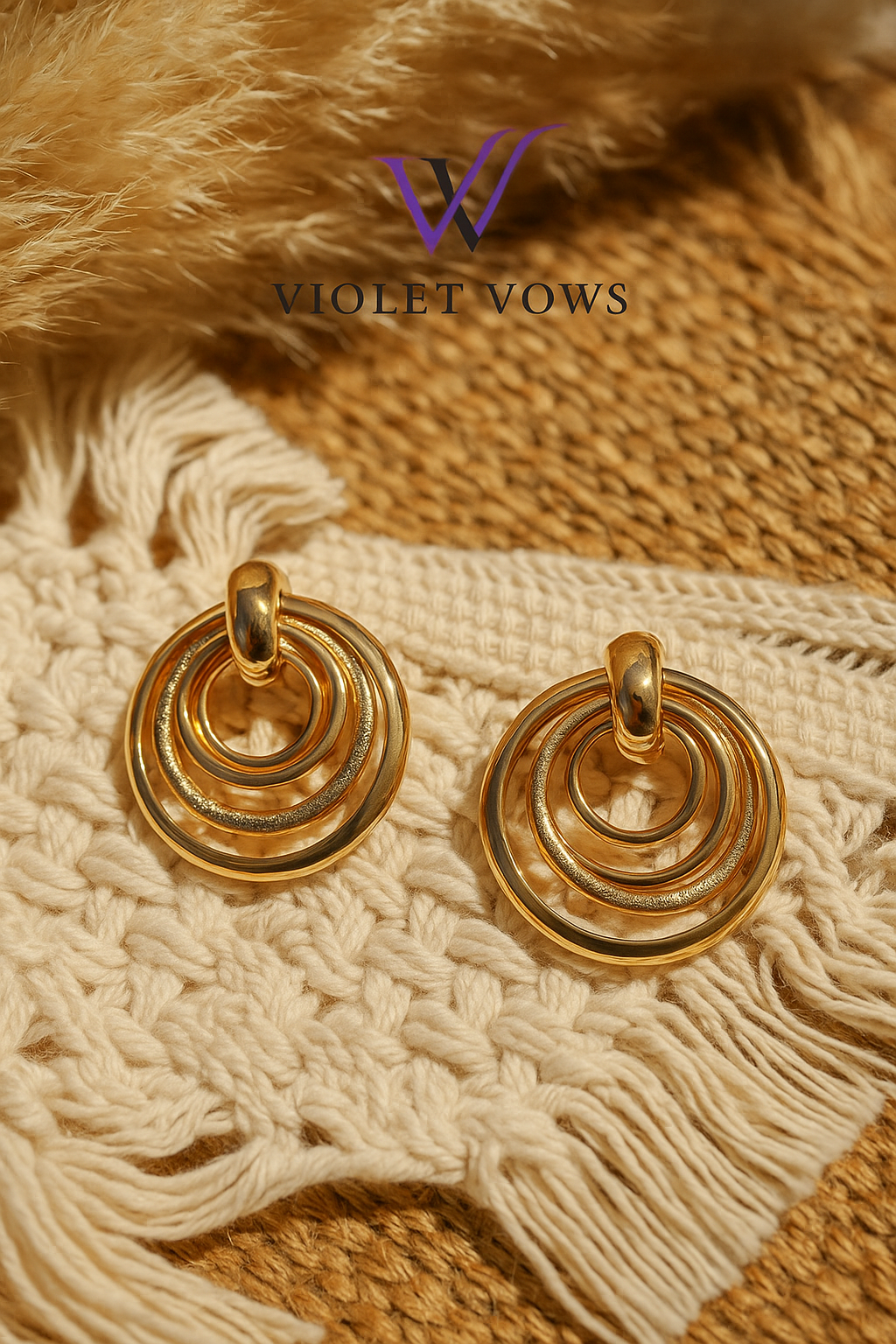 Gold Multi-Ring Drop Earrings - Statement Hoops