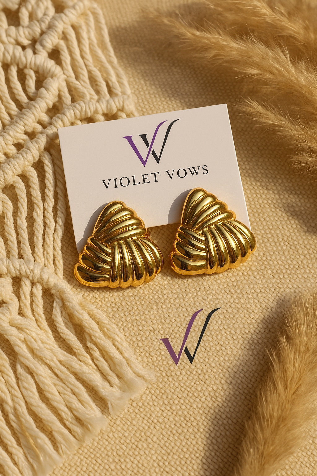 Golden Dual-Texture Triangle Studs