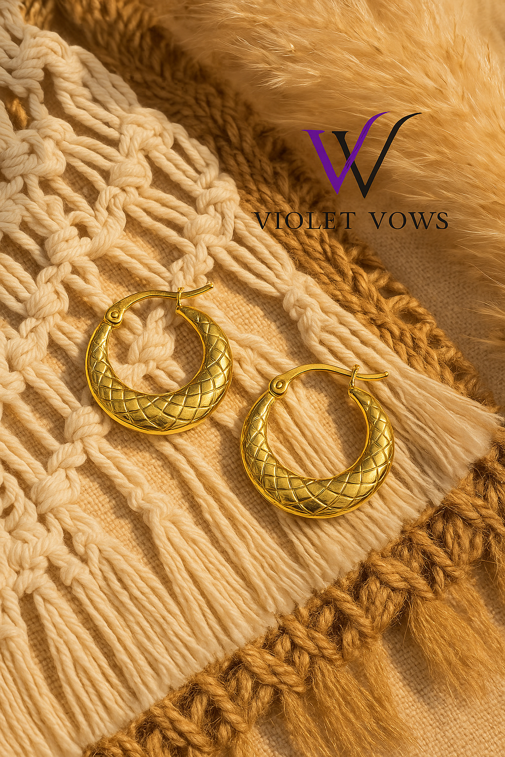 Basket Weave Textured Gold Hoop Earrings