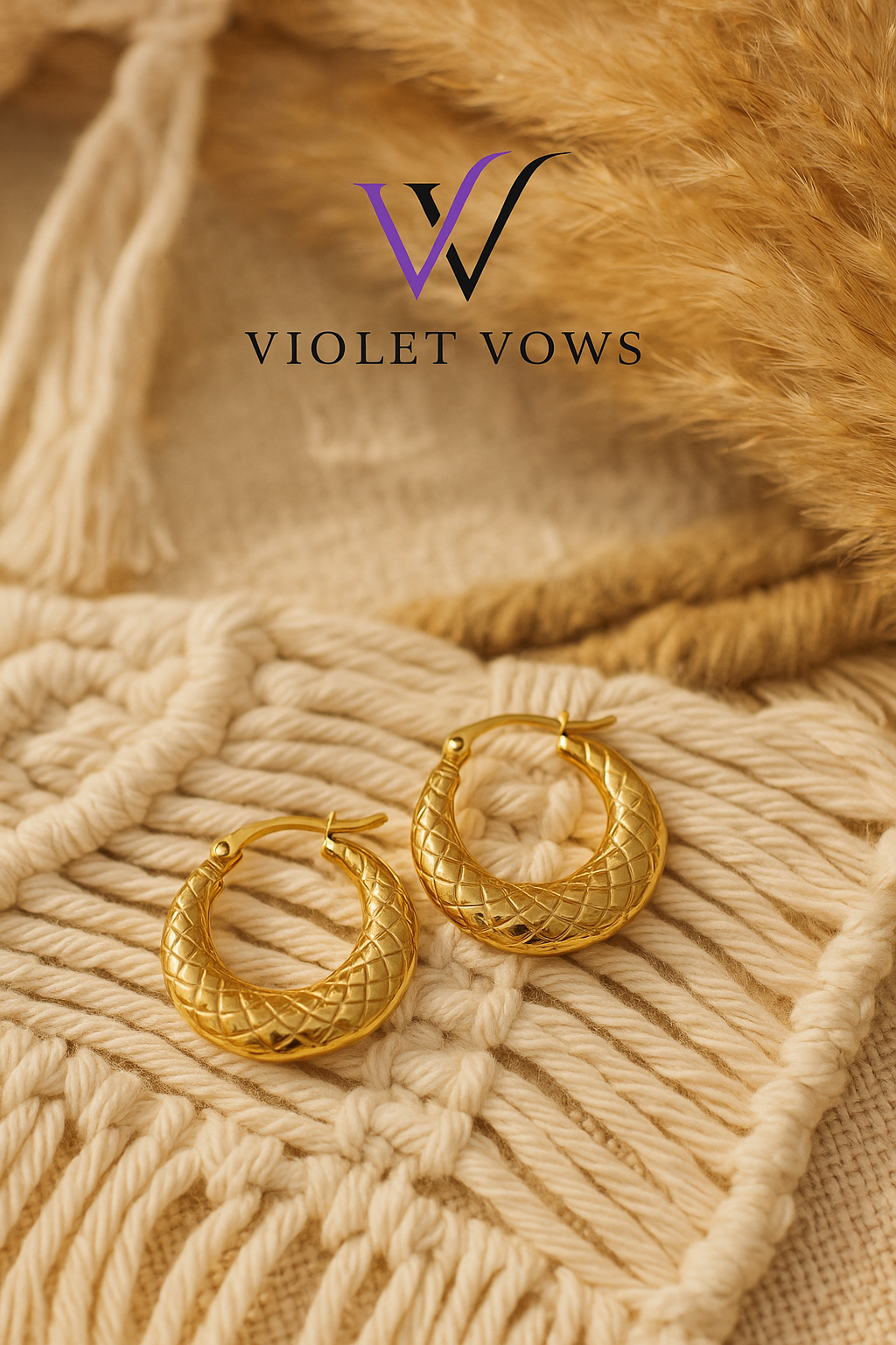 Basket Weave Textured Gold Hoop Earrings