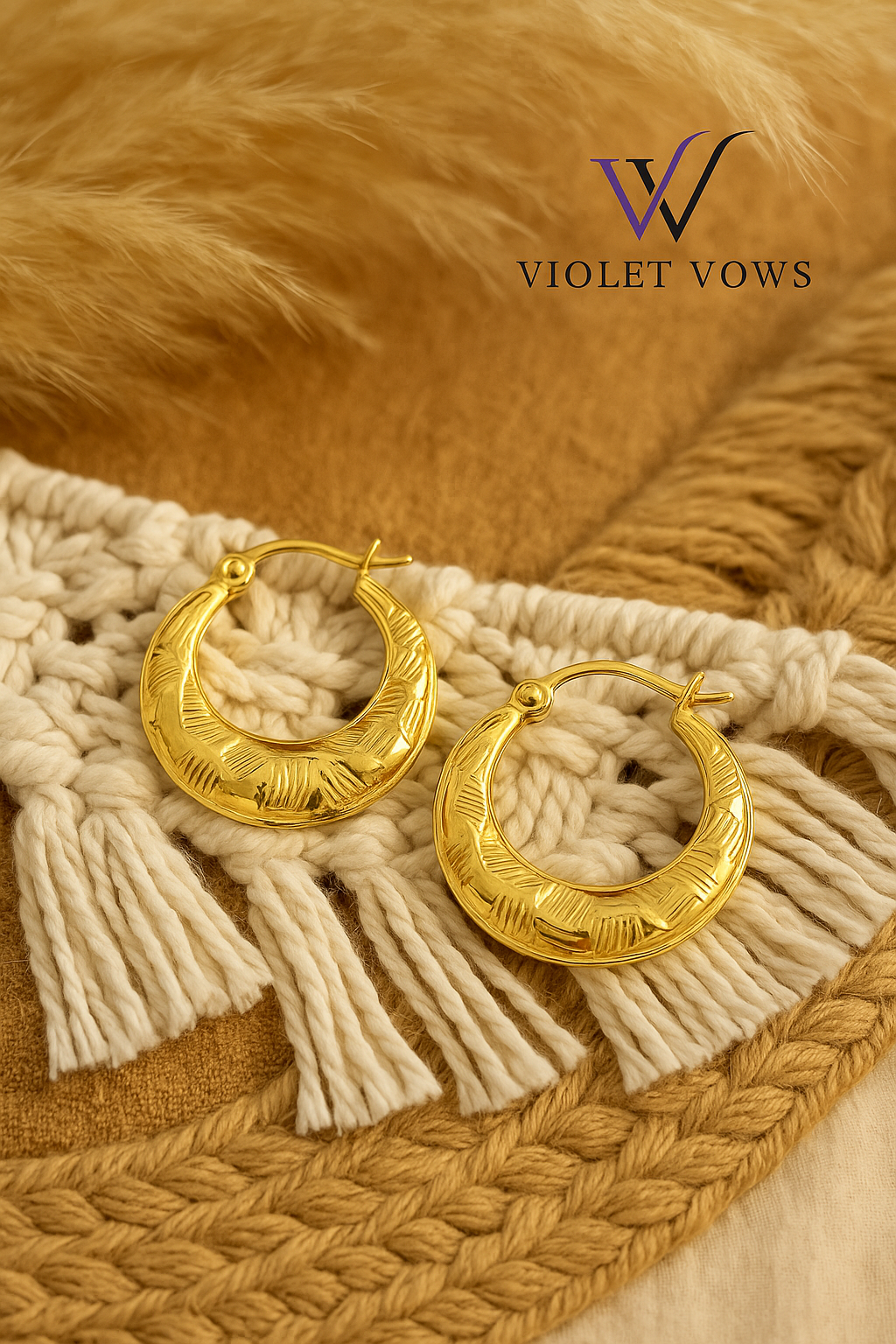 Elegant Woven Pattern Gold Hoop Earrings