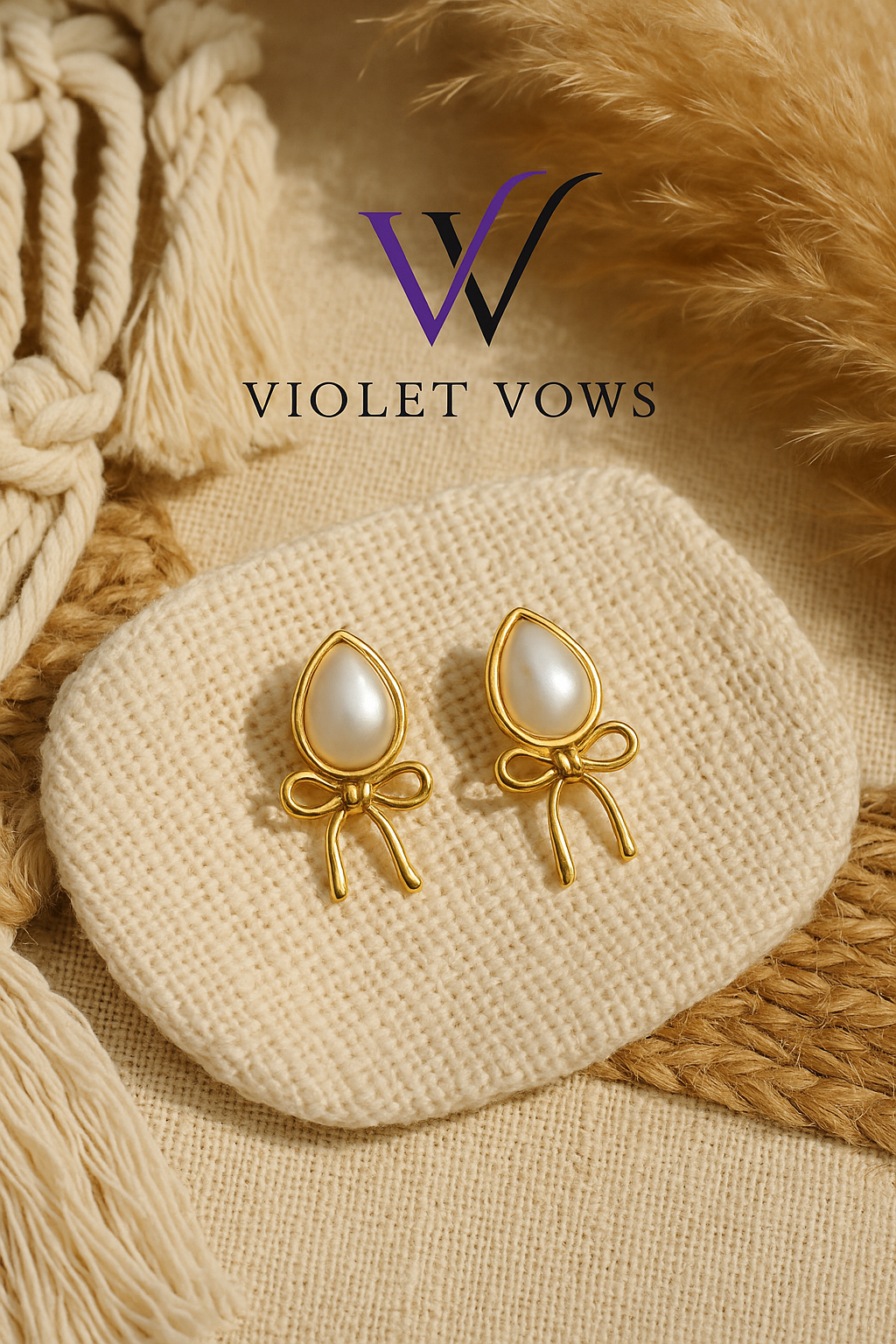 Teardrop Pearl & Gold Bow Earrings