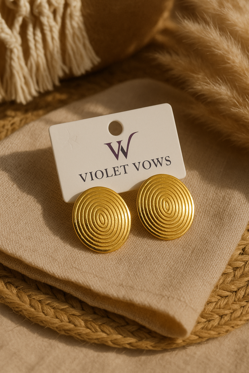 Golden Ripple Disc Earrings - Modern Statement Studs