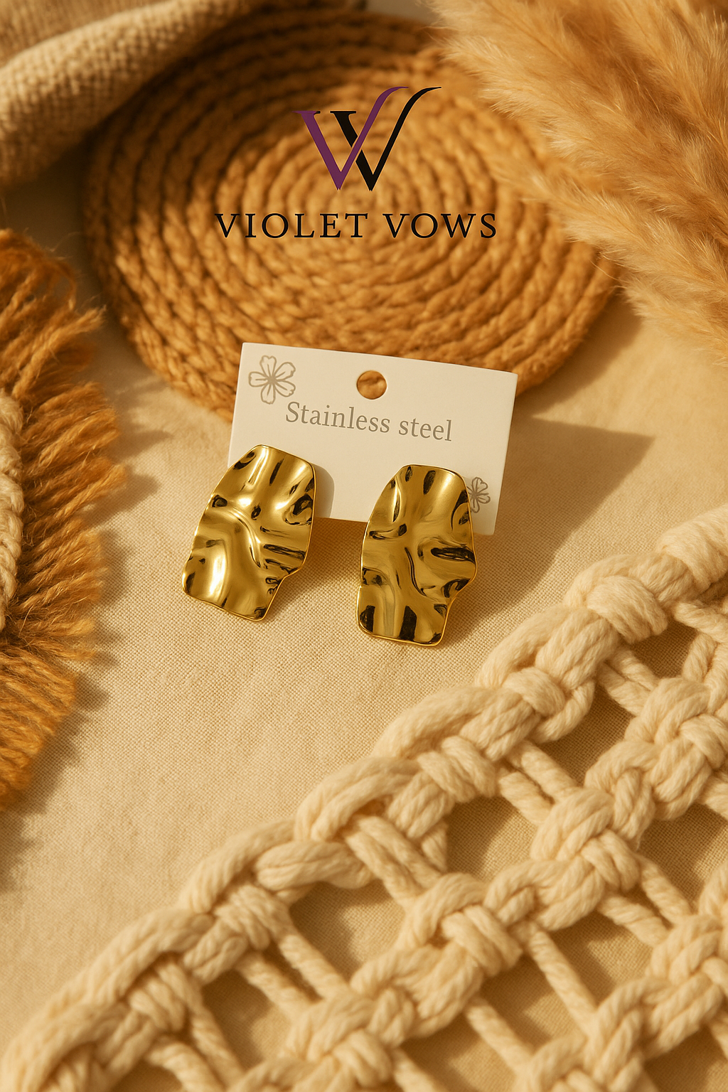 Golden Abstract Shape Earrings - Modern and Sculptural Studs