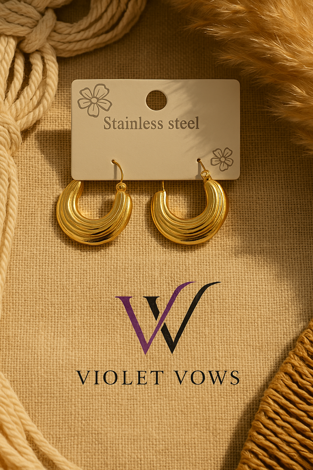 Golden Ribbed Crescent Hoops - Statement Everyday Earrings