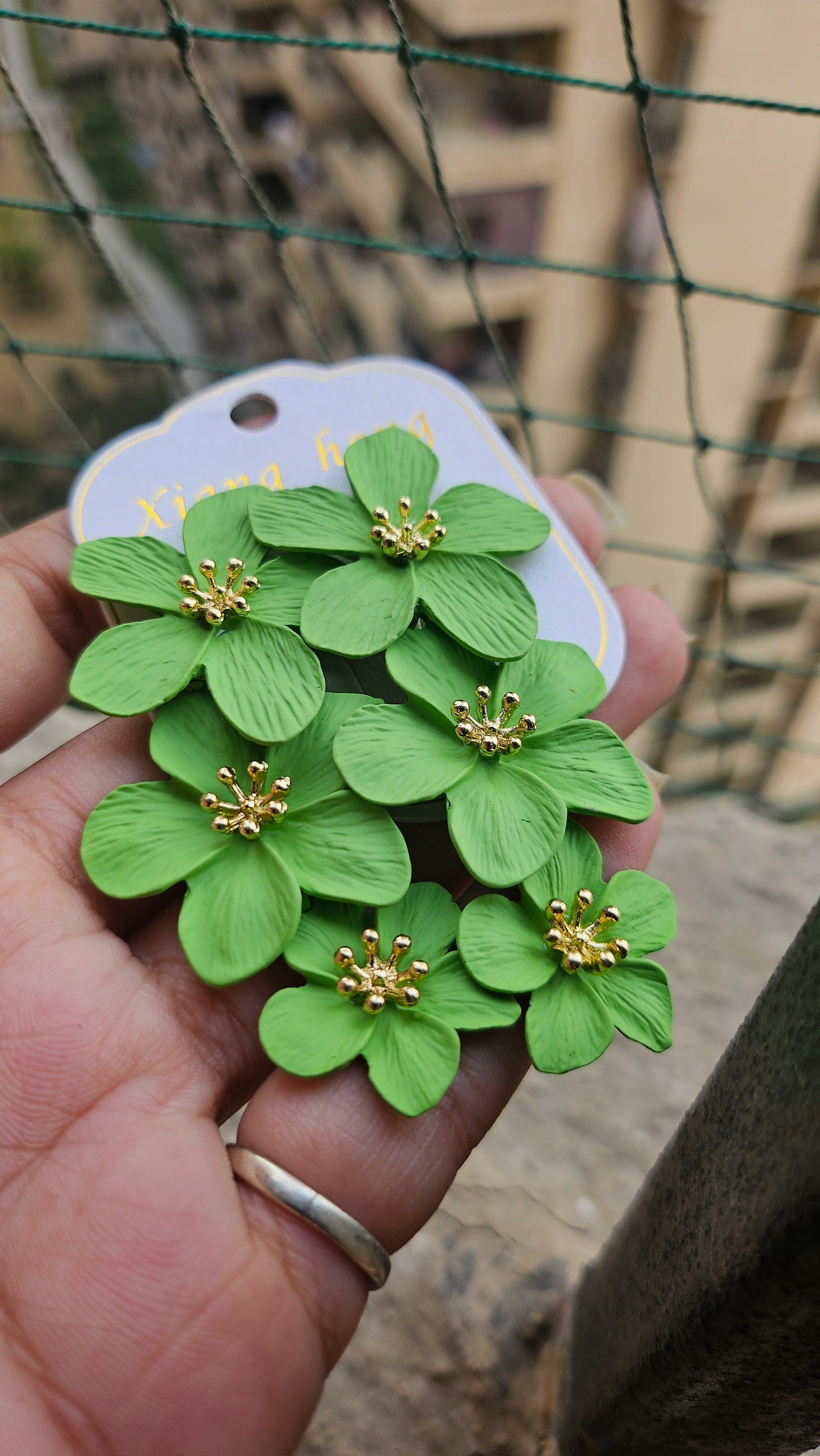 Lime Green Blossom Statement Earrings