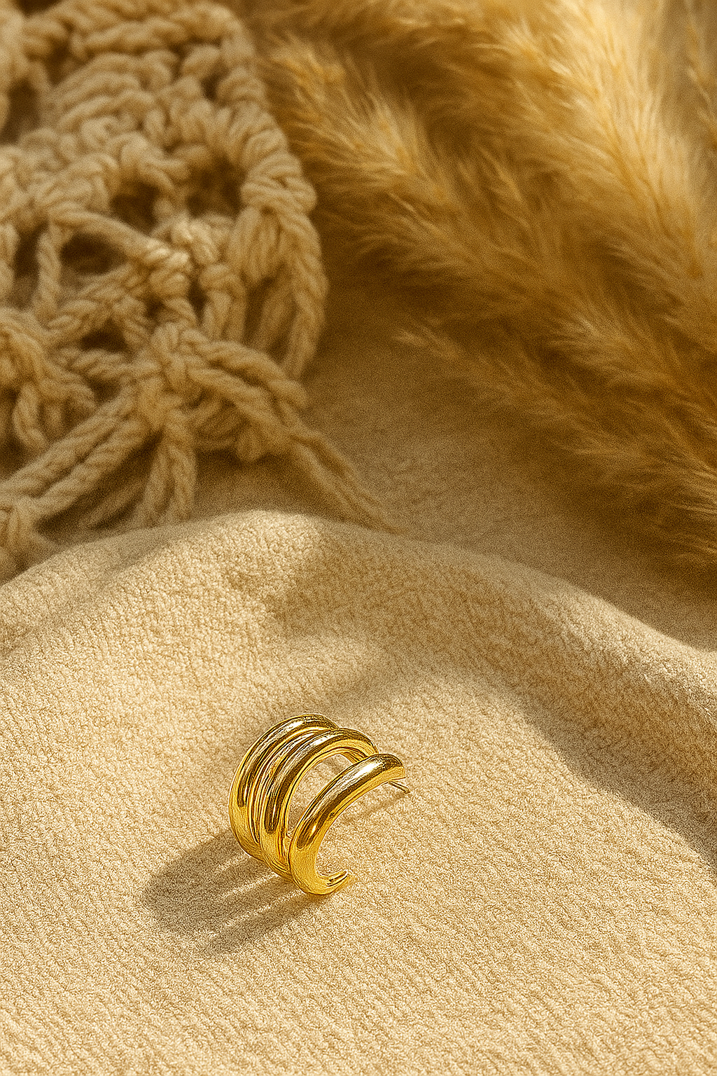 Multi-Ring Golden Huggie Earrings - Modern Statement Hoops