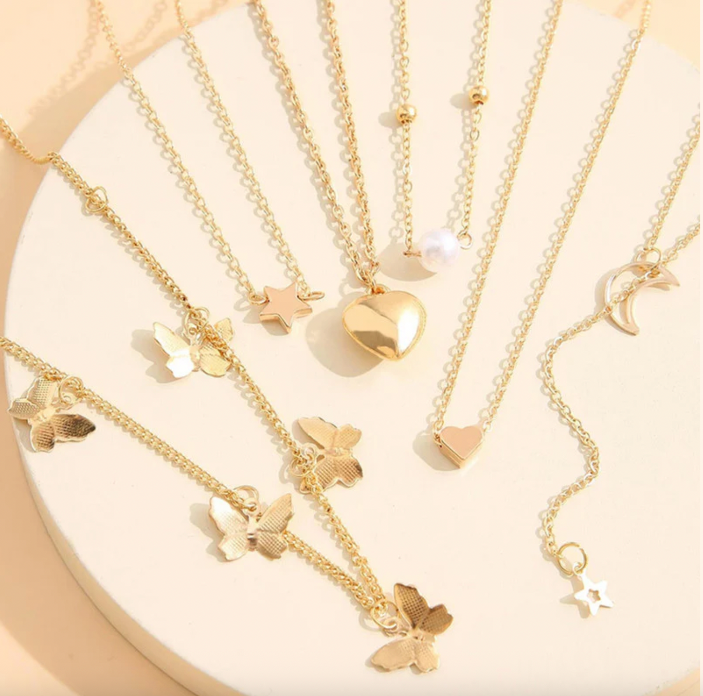 Gold Plated Butterfly inspired Set of 6 Layered Necklace For Women