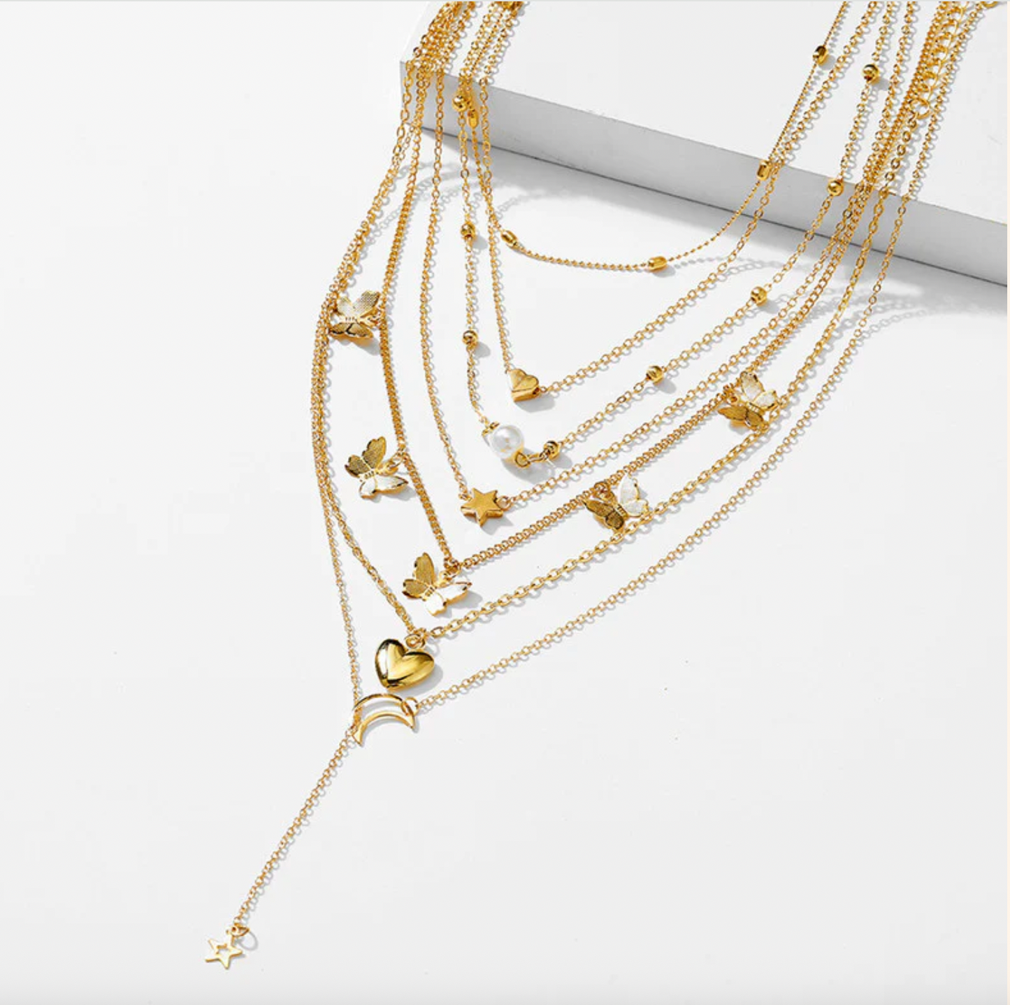 Gold Plated Butterfly inspired Set of 6 Layered Necklace For Women