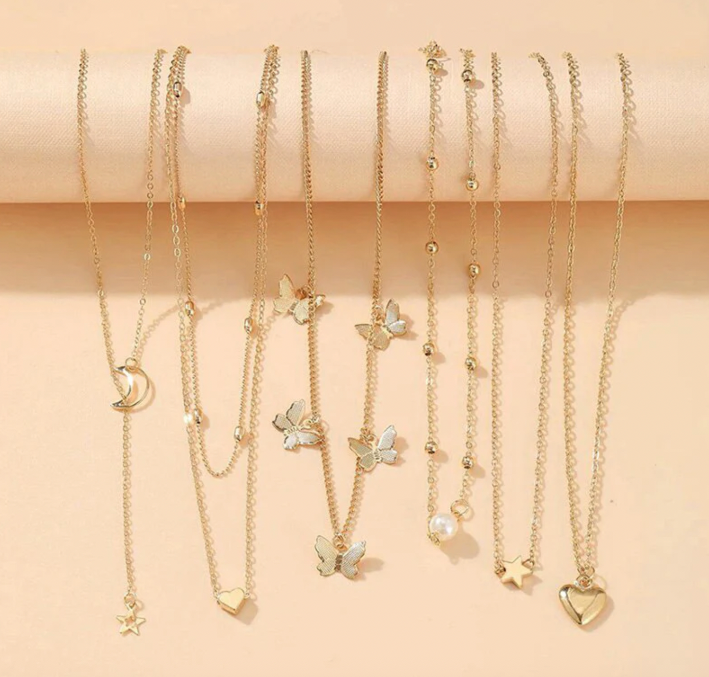 Gold Plated Butterfly inspired Set of 6 Layered Necklace For Women