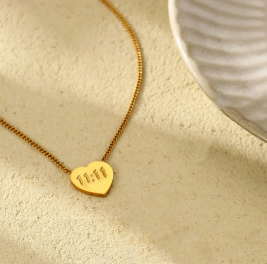 Gold-Plated Anti Tarnish 11:11 Heart Themed Angel Make a Wish Pendant