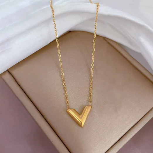 Gold Plated Stainless Steel Anti Tarnish V-Shaped Pendant For Women