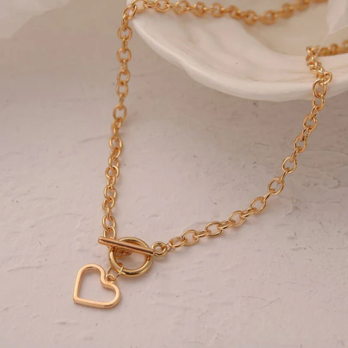 Heart Gold Plated Single Chain Necklace Jewellery For Women