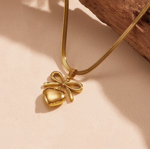 Gold Plated Anti Tarnish Bow Knot Heart Themed Pendant