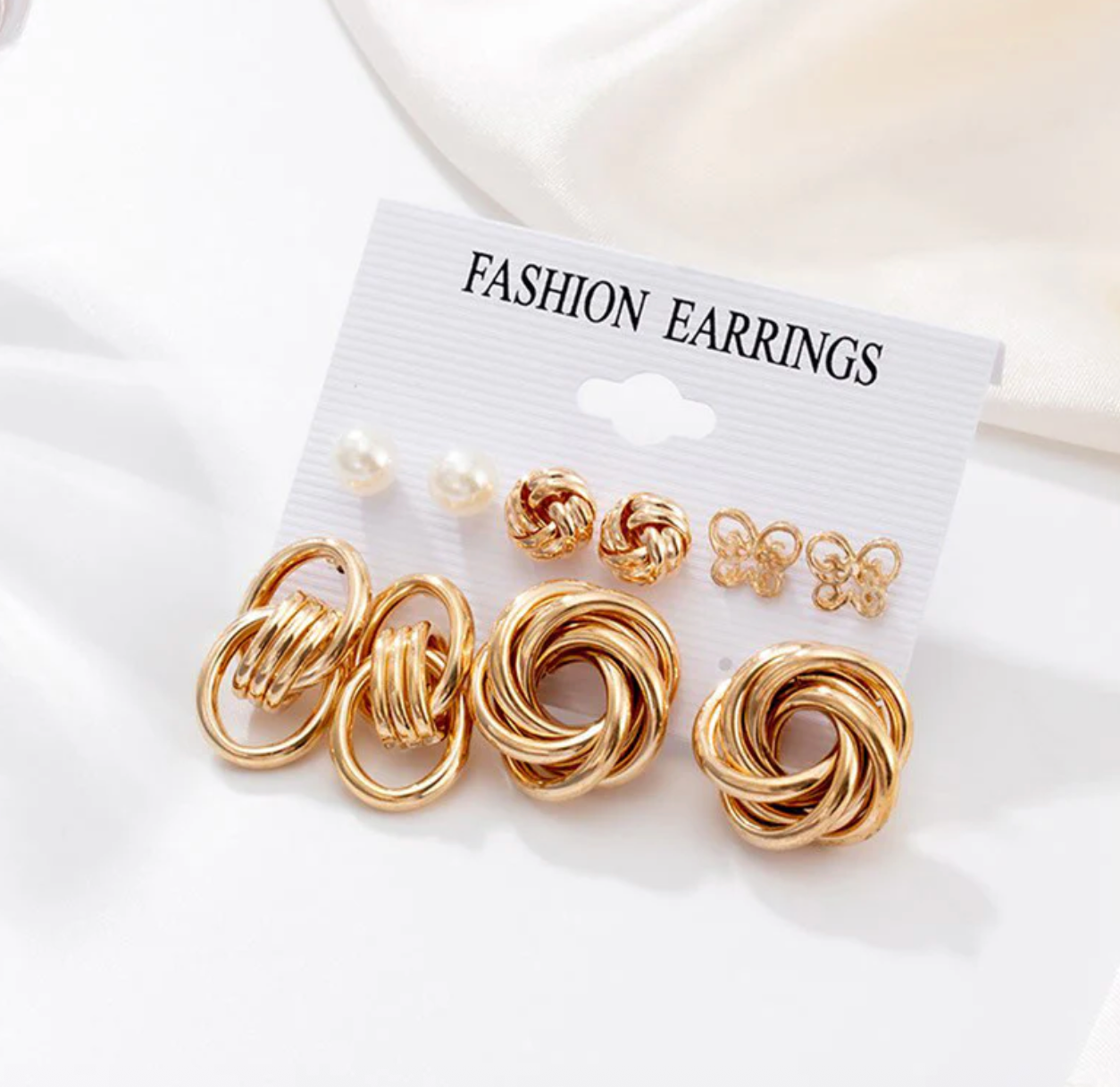 Gold-Toned and 1 White Contemporary Studs Earrings For Women