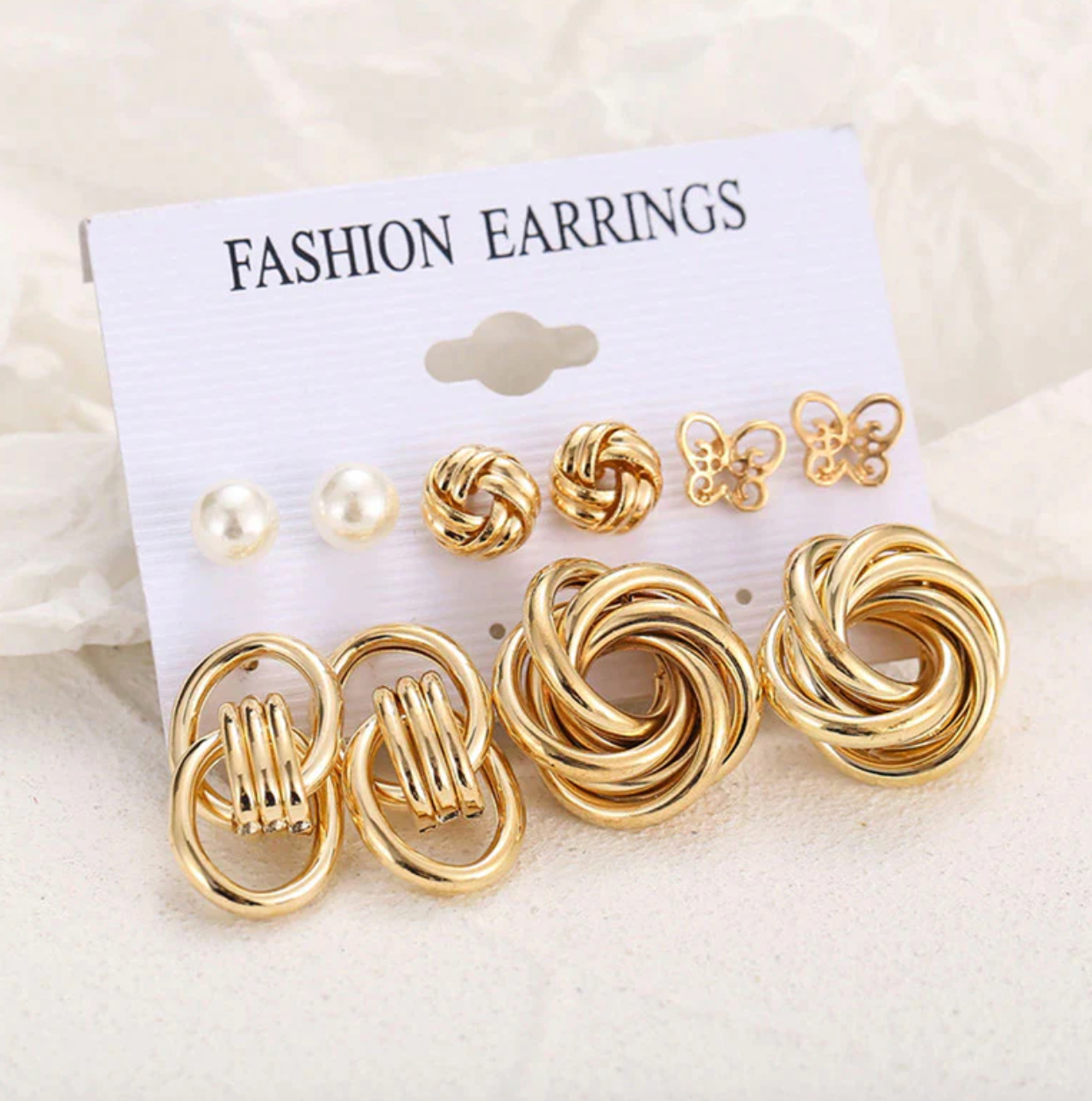 Gold-Toned and 1 White Contemporary Studs Earrings For Women