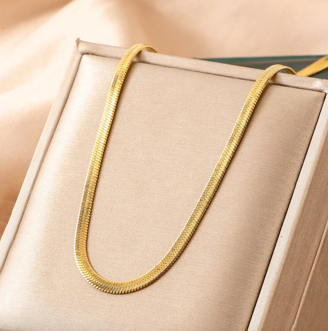 Gold Plated Anti Tarnish Stainless Steel Flat Snake Chain Necklace