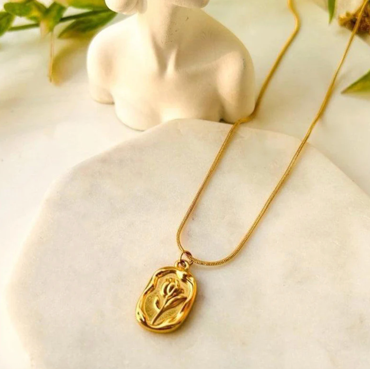 Gold Plated Anti Tarnish Rose Themed Pendant