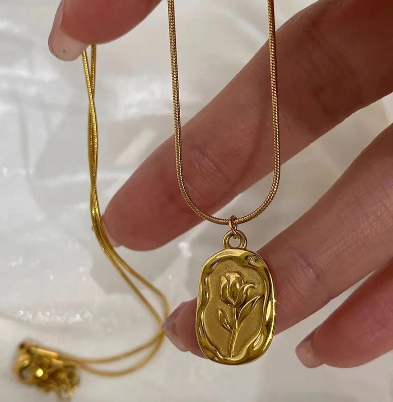 Gold Plated Anti Tarnish Rose Themed Pendant