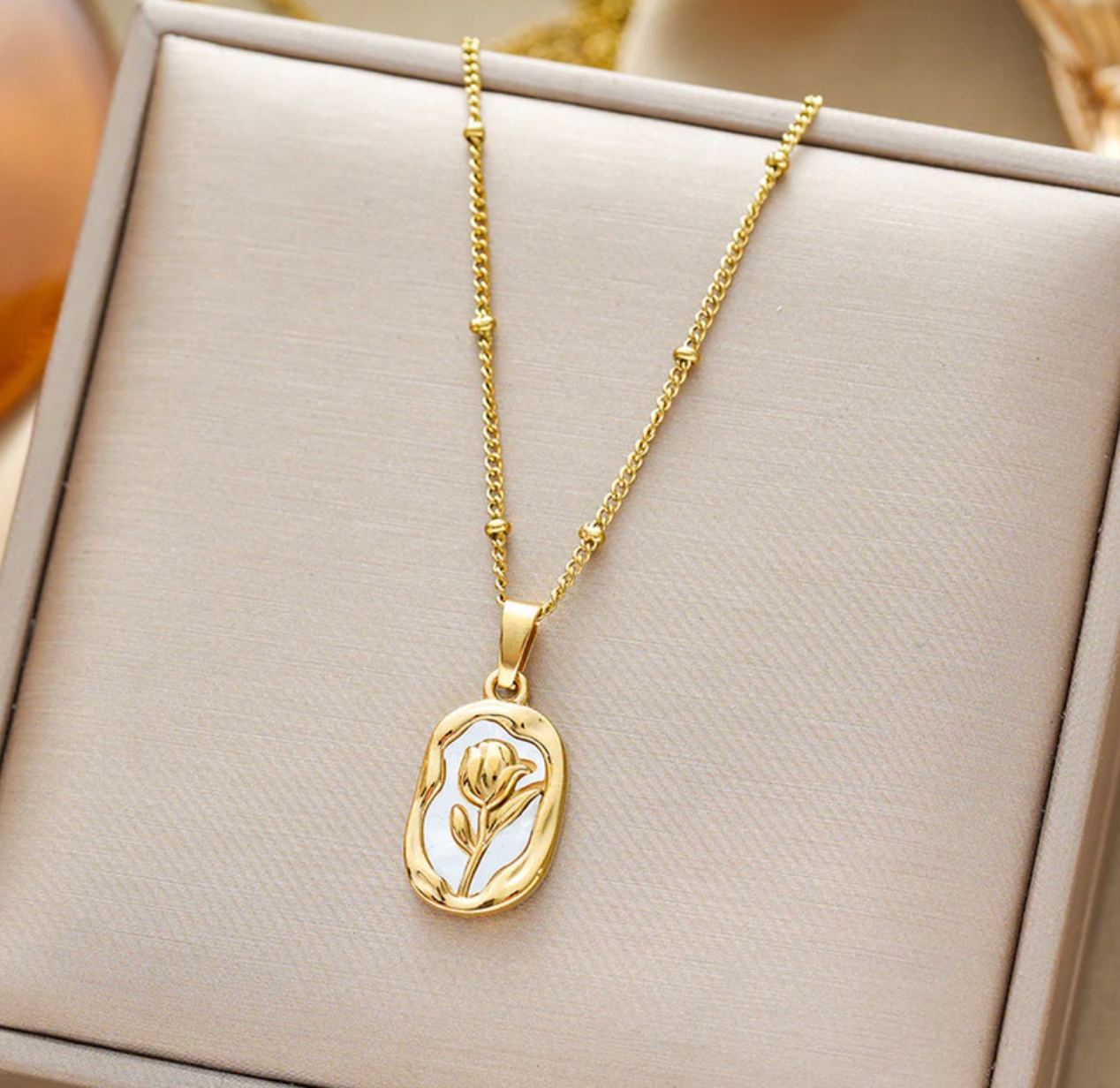 Gold Plated Anti Tarnish White Rose Themed Pendant