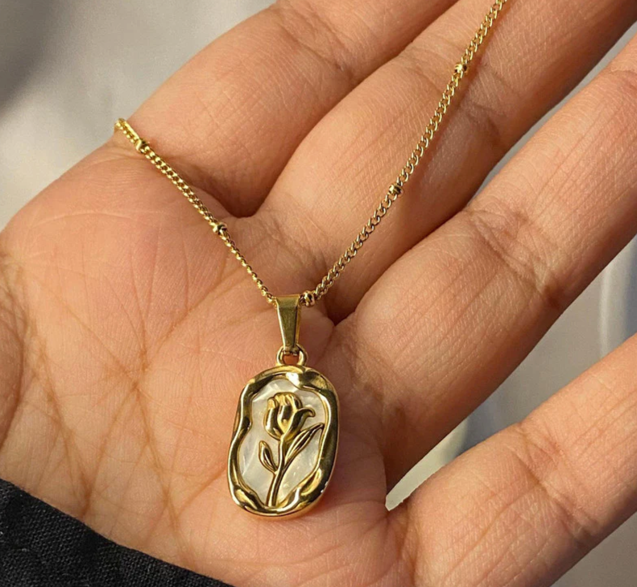 Gold Plated Anti Tarnish White Rose Themed Pendant