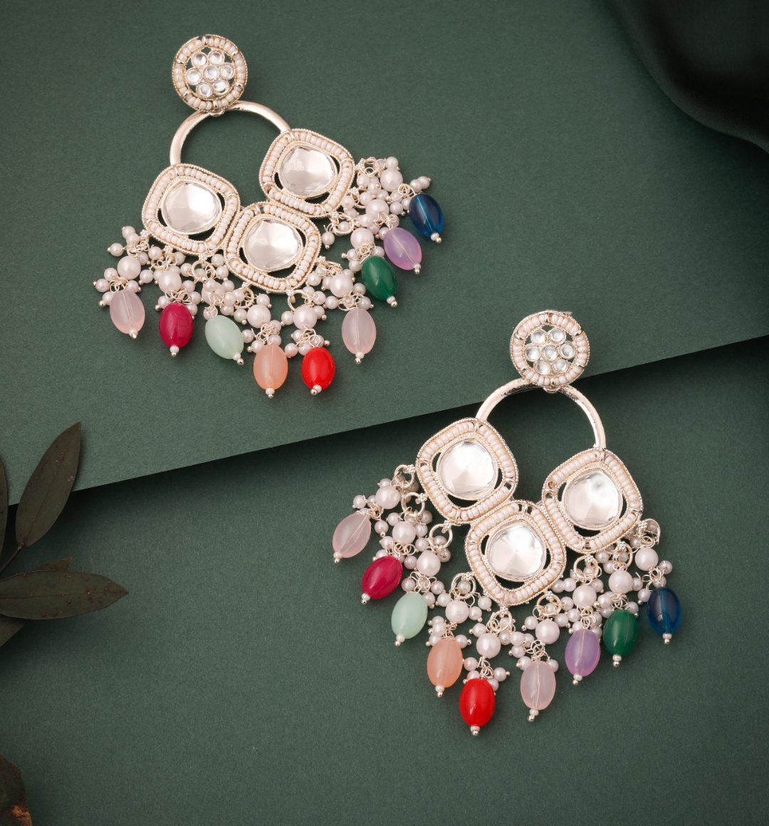 Hunar - White Gold Plated Earrings - Multicolor
