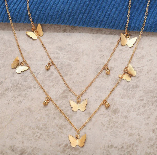 Gold Plated Butterfly inspired Layered Necklace For Women