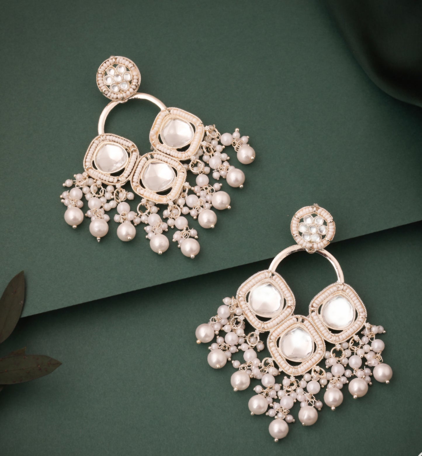 Hunar - White Gold Plated Earrings - White