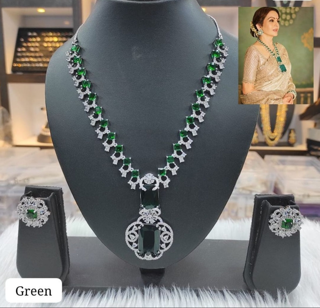 Nita Ambani Inspired Designer Necklace Set - Green