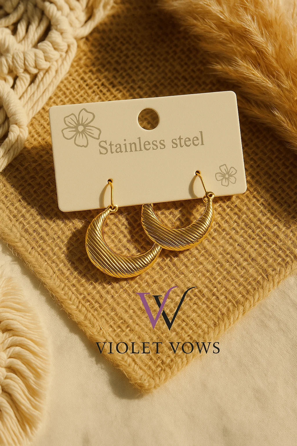 Golden Crescent Hoops - Sculptural Ribbed Earrings
