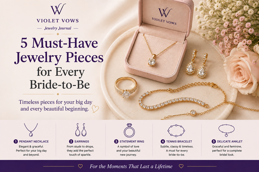 Bridal jewelry collection featuring elegant earrings necklace and rings