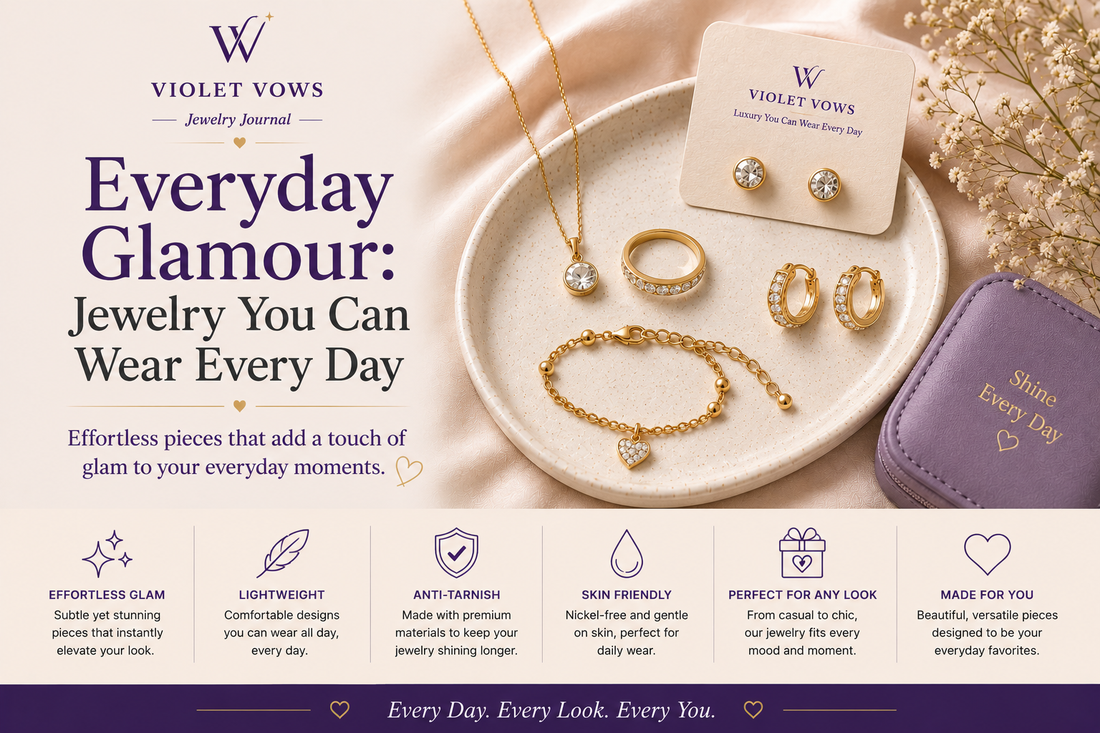 Gold everyday jewelry collection with necklace earrings rings and bracelet