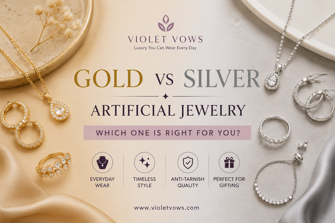 Gold and silver artificial jewelry compared for everyday wear and styling