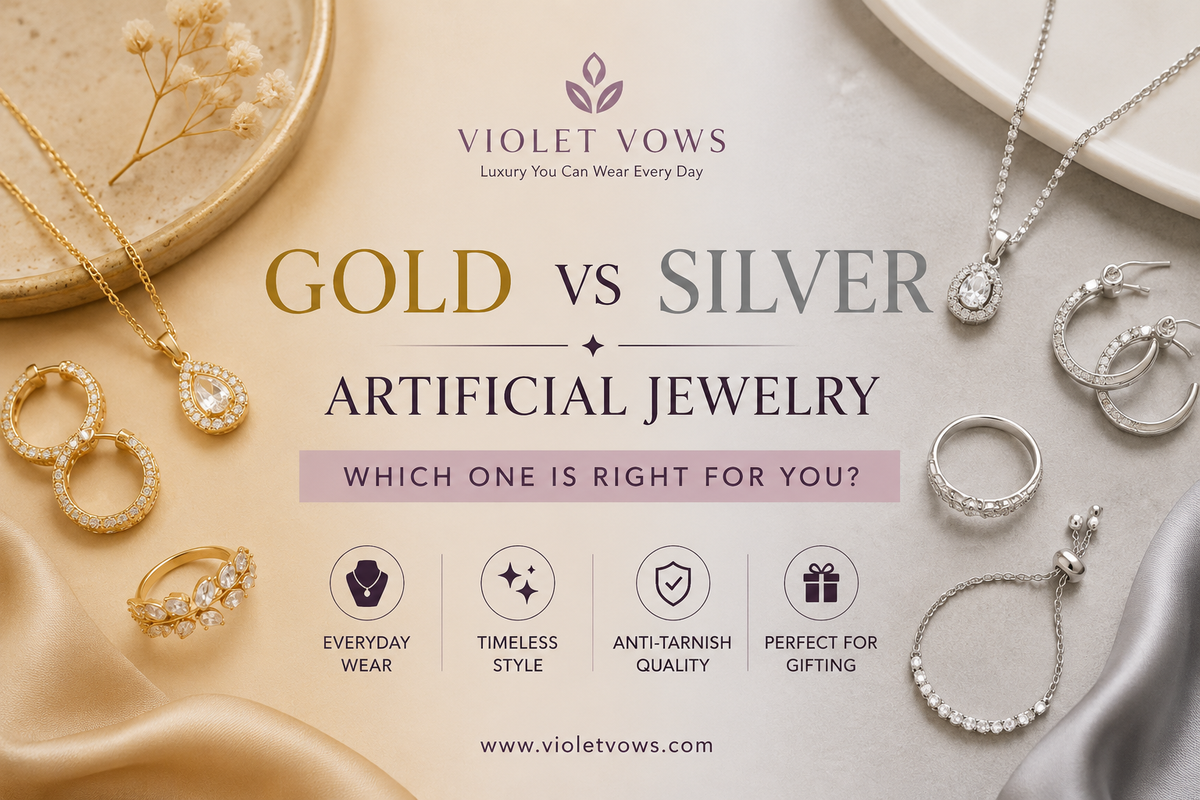 Gold and silver artificial jewelry compared for everyday wear and styling