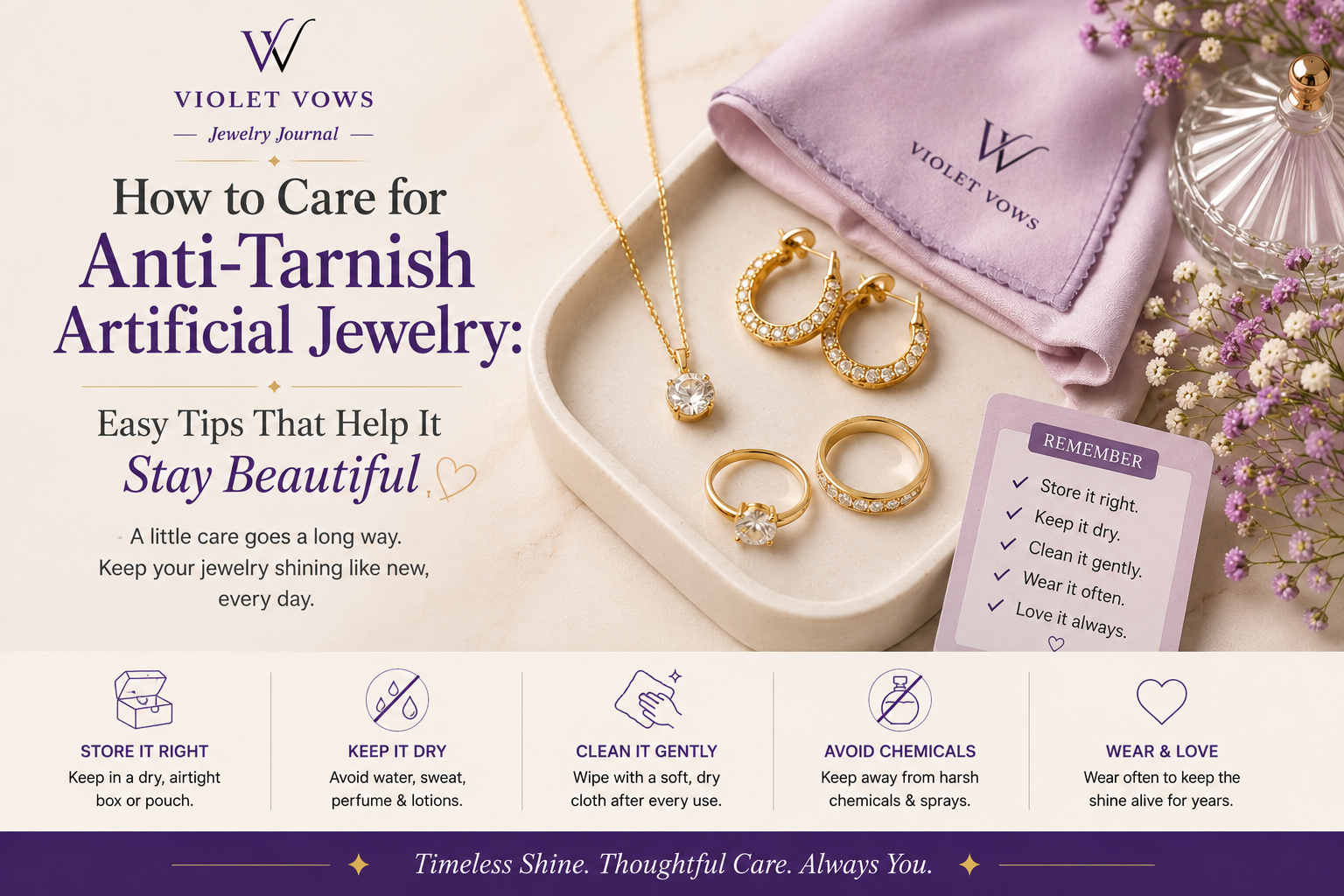 Anti-tarnish artificial jewelry with care and storage tips