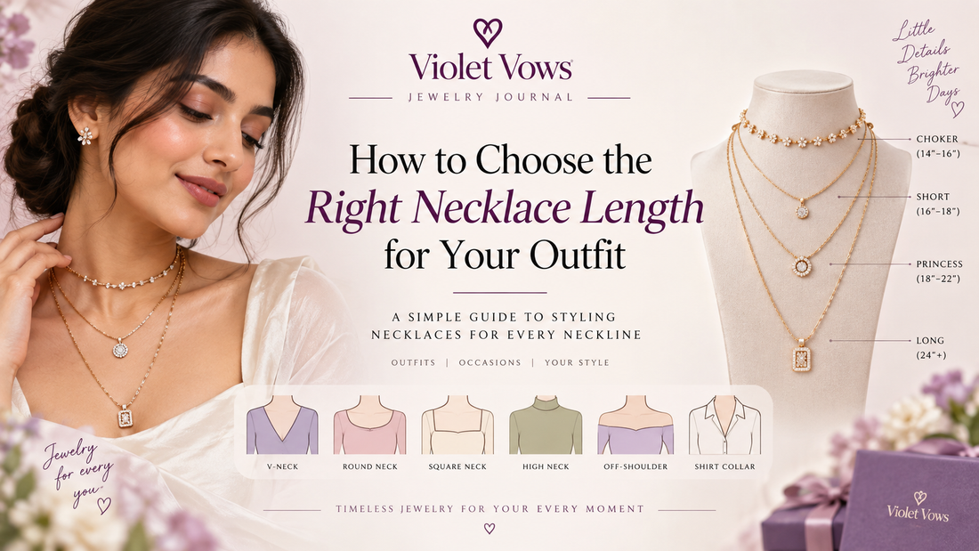 Violet Vows guide to choosing the right necklace length for different necklines and outfits