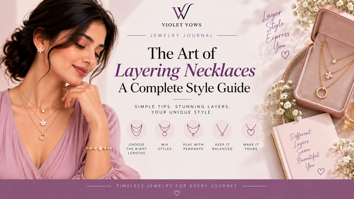 Violet Vows Jewelry Journal banner showing how to layer necklaces with different lengths and styles