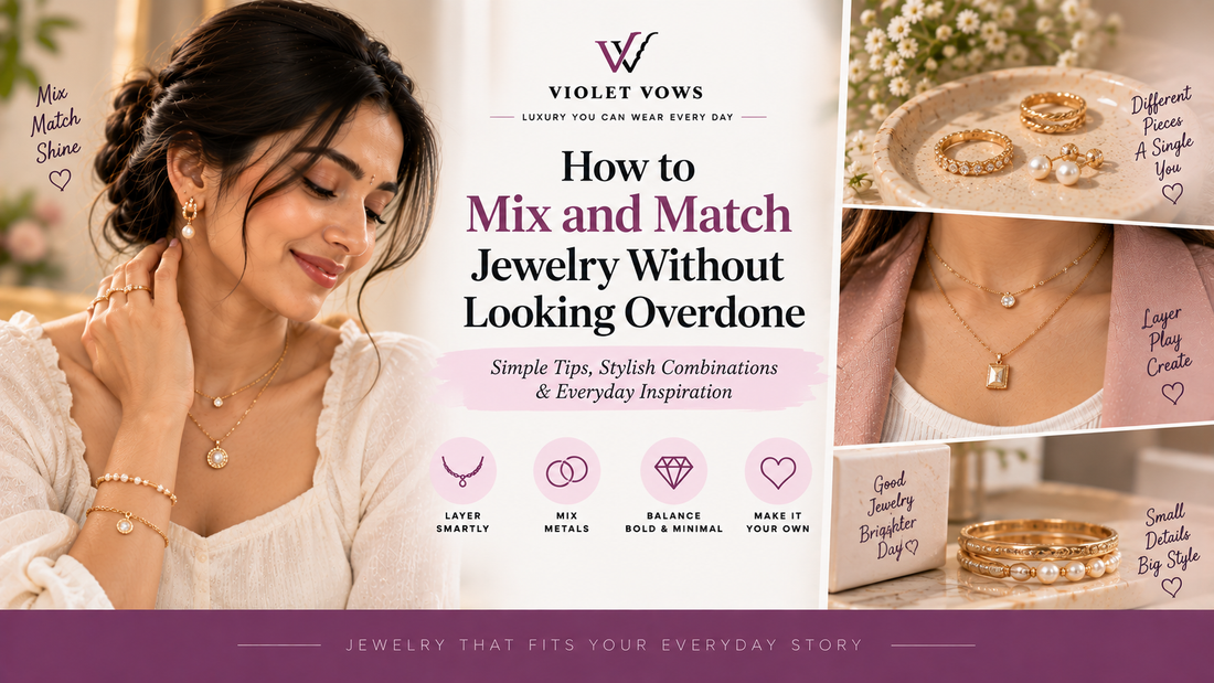 Violet Vows Jewelry Journal banner showing mixed and matched jewelry pieces styled in balanced combinations