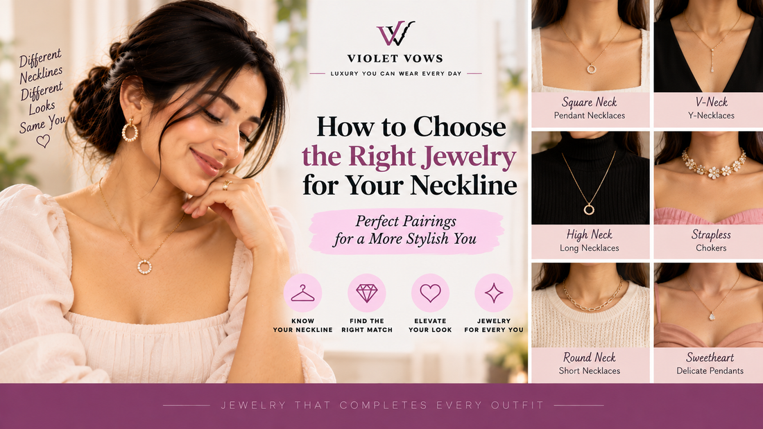 Violet Vows Jewelry Journal banner showing jewelry styling ideas for different necklines